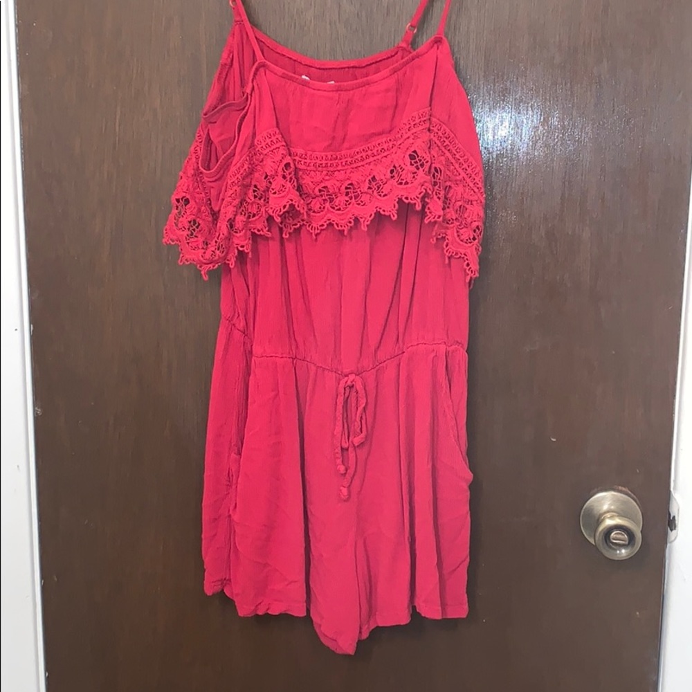 Off the shoulder red romper